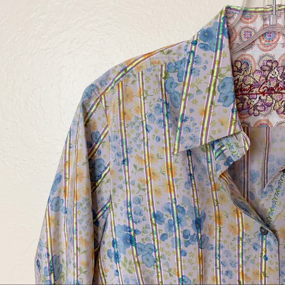 Robert Graham Women’s Floral Button Down Shirt M/M Blue Yellow Cotton - Picture 6 of 11